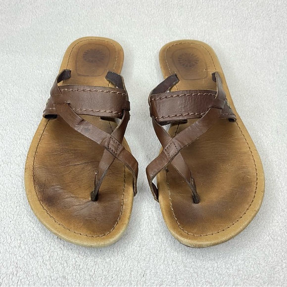 UGG Leather Strappy Flip Flops Sandals-Brown-Women’s 8-Casual-Classic-Designer - Picture 7 of 10
